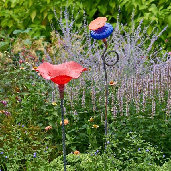 Scarlet Blown-Glass Birdbath
