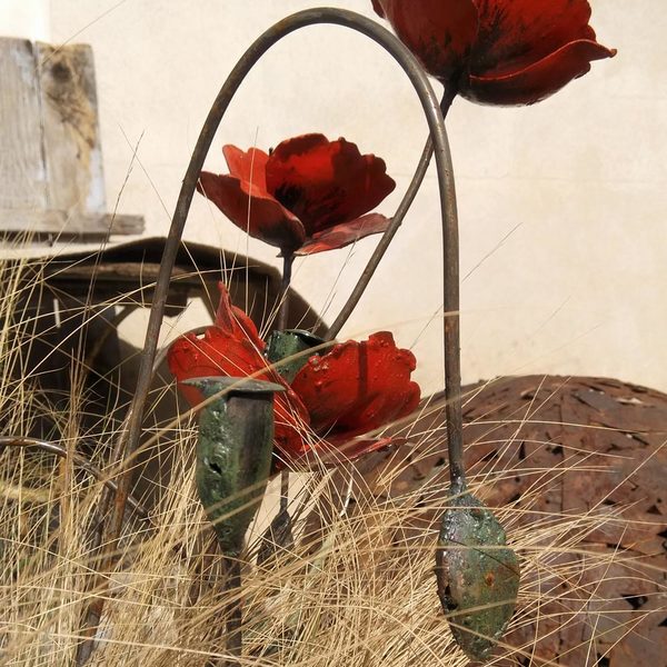 White Poppy Garden Stake