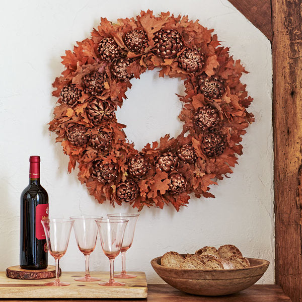 Copper Artichoke & Oak Leaf Wreath