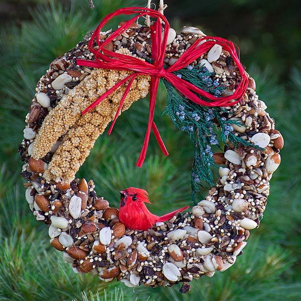 Rustic Cardinal Birdseed Wreath