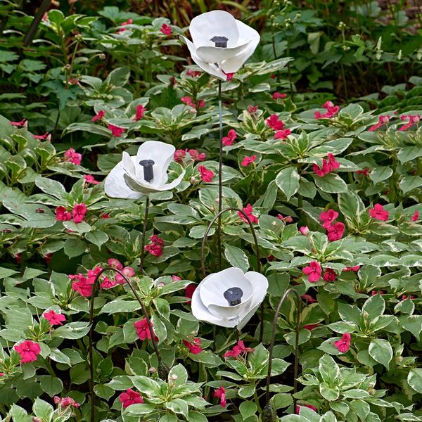  White Poppy Garden Stake