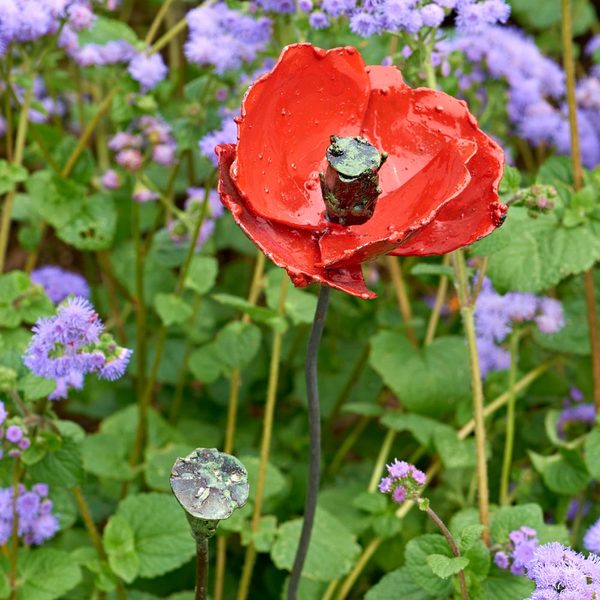 Red Poppy Garden Stake